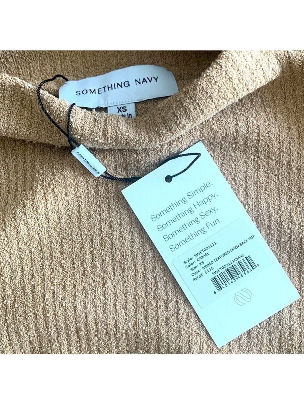 NWT REVOLVE Ribbed Textured Open Back Tie Top in CAMEL TAN by SOMETHING NAVY - Picture 6 of 8